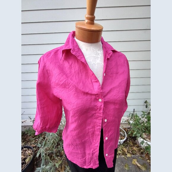 Ralph Lauren Tops - Blouse: Linen,Fuchsia, 1/2 sleeve. Size small - by Ralph Lauren